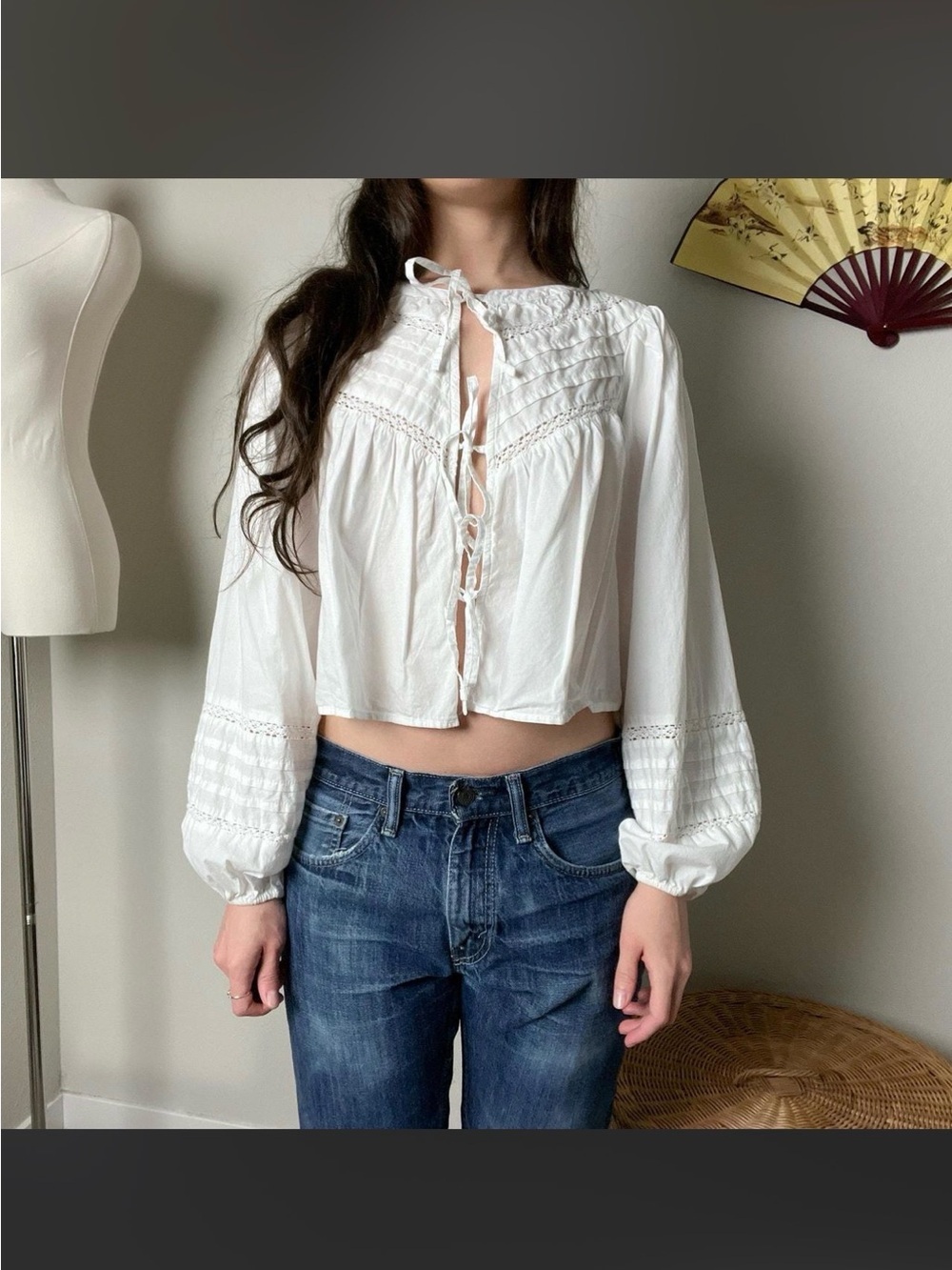 Aerie Bohemian Tie-Front Peasant top cottagecore coquette romantic free people M